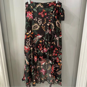 NWT Anthropologie Maxi Skirt Floral Tropical Print Boho Ruffle Wrap Skirt Size S
